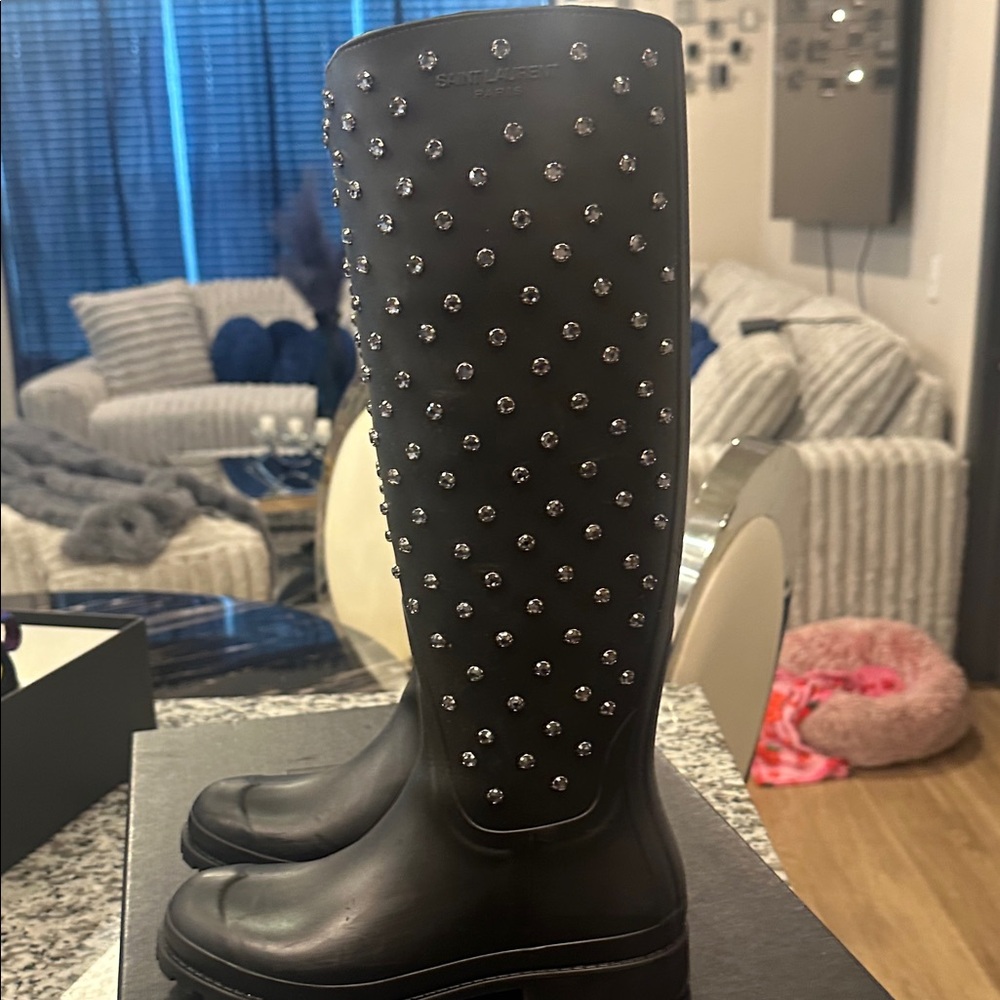 Saint Laurent Black Studded Leather Boots
